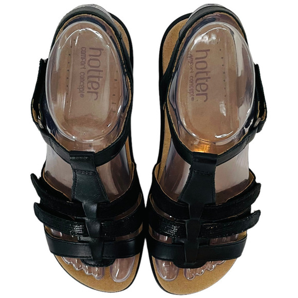 Hotter Women's Black Leather Flexible Gladiator Sol Sandals Size 5 - Picture 3 of 10